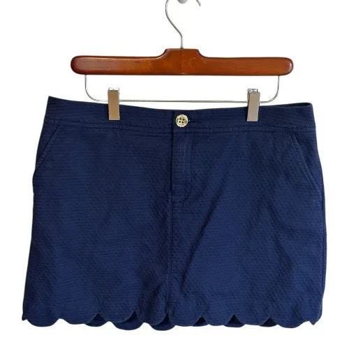 Lilly Pulitzer Navy Blue Seersucker Scalloped Hem Skort Size 10 Textured - Image 2