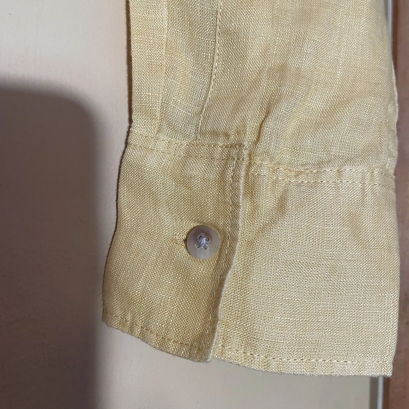 Uniqlo Linen Button Shirt Womens Sm Mustard Yellow Boxy Cropped Japan Minimalist - Image 5