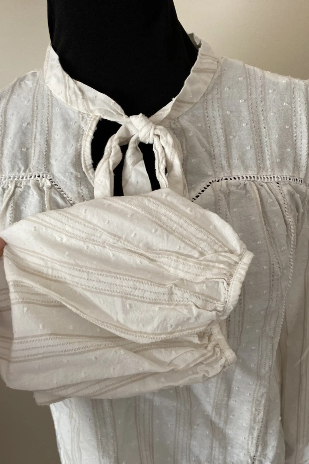 Caslon Ivory Cloud Bonnie Woven Peasant Top medium White beige striped boho - Image 5