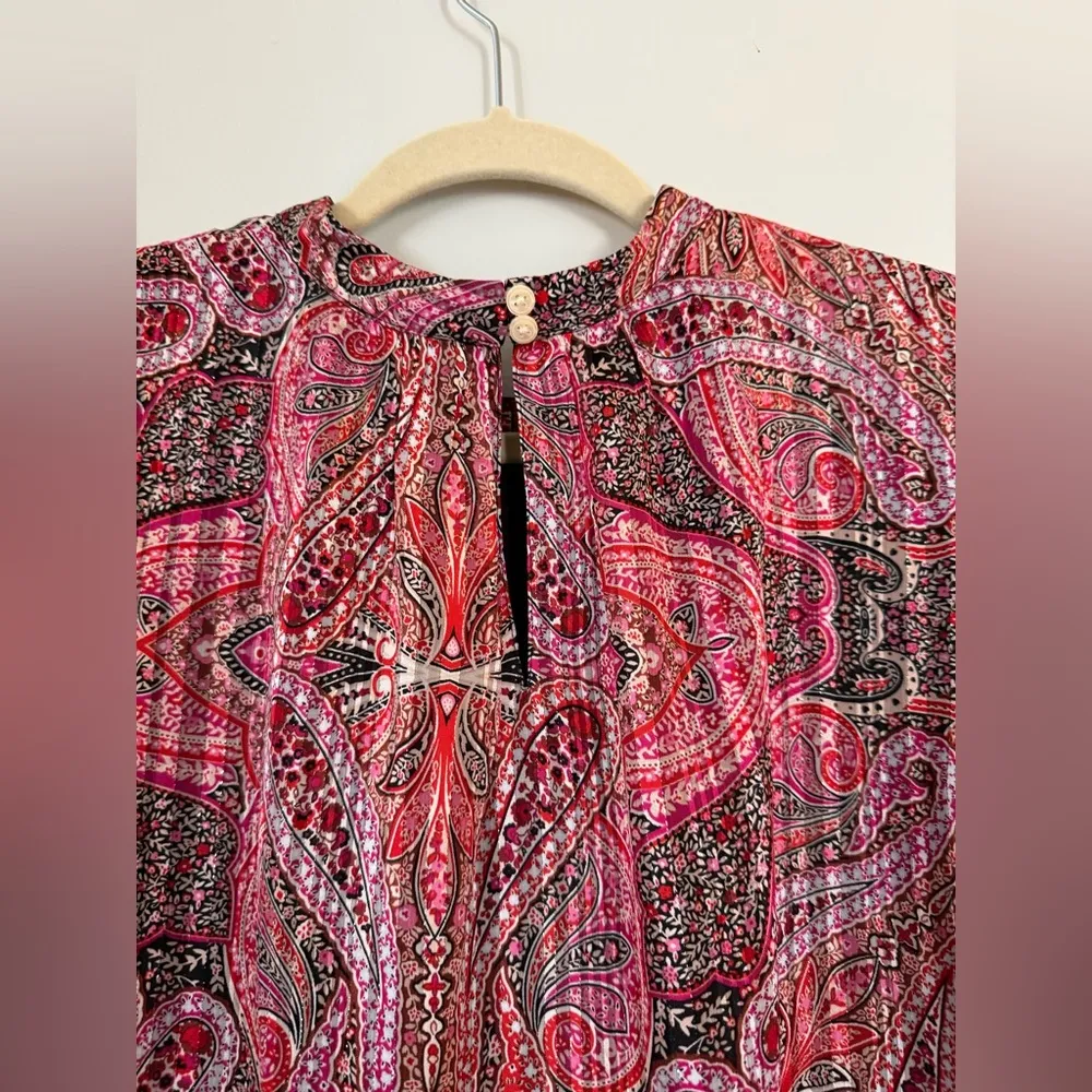 NWT Ann Taylor Paisley Print Pink Metallic Sheer Blouse Size XL - Image 4