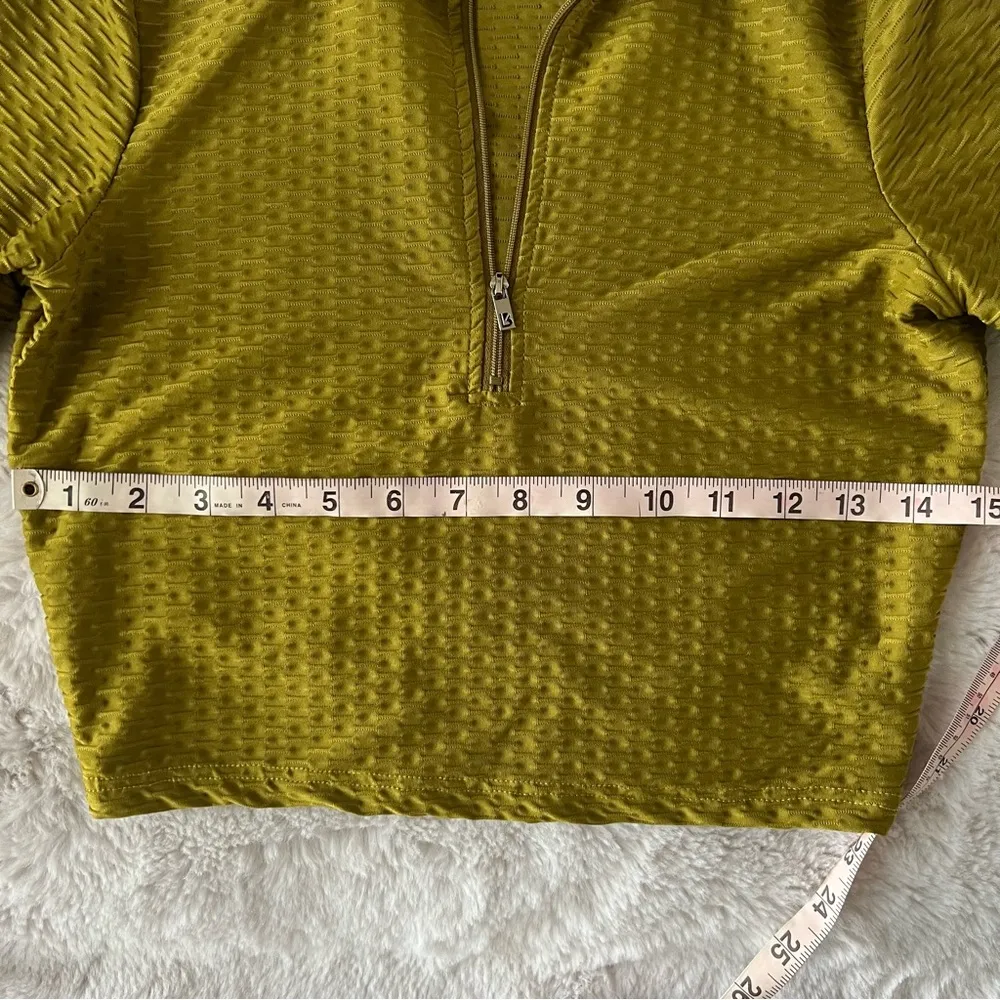 Chartreuse Cropped Pullover Buffbunny Permafrost Half Zip Olivia Olive Green Size M - Image 7