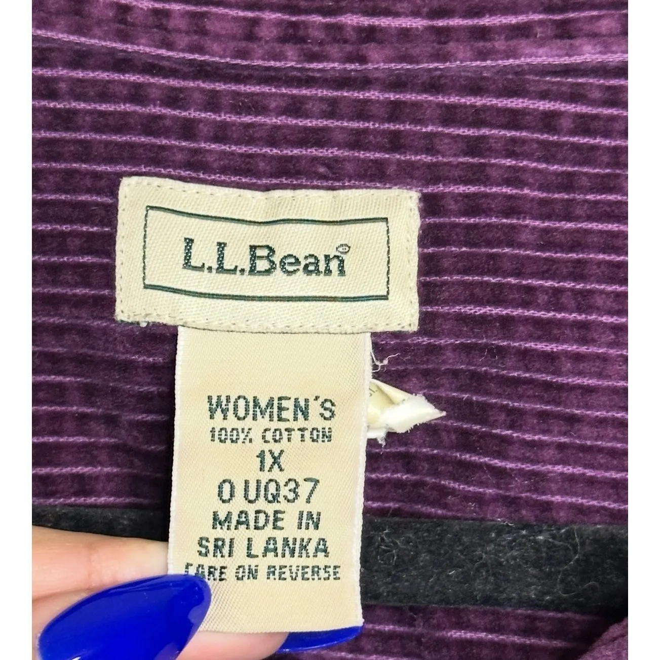LL Bean Plum Corduroy Button Up Top Size 1X - Image 3