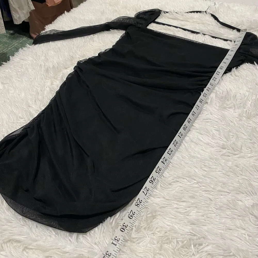 Princess Polly Charvi Sheer Long Sleeve Ruched Minidress in Black Size 8 - Image 6