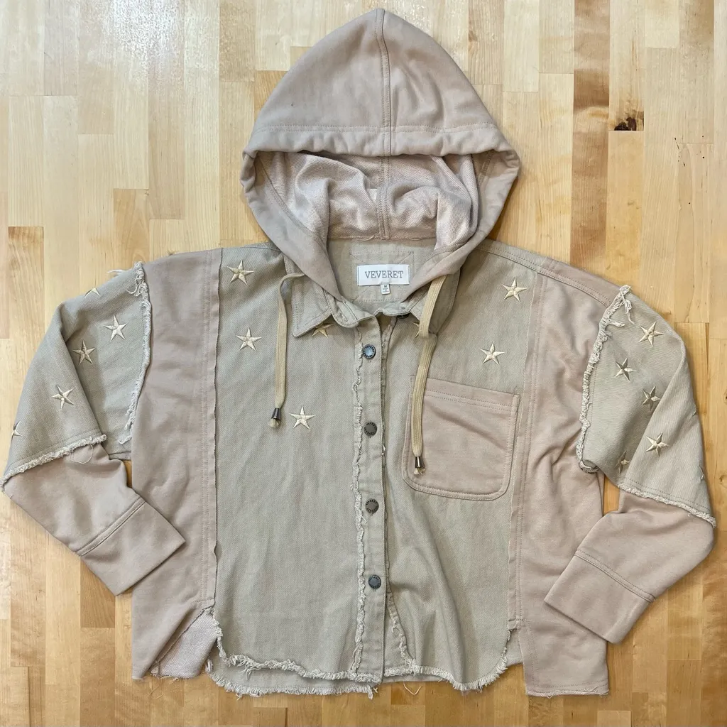 Veveret Beige Star Cropped Hoodie Jacket Tan Size M - Image 3