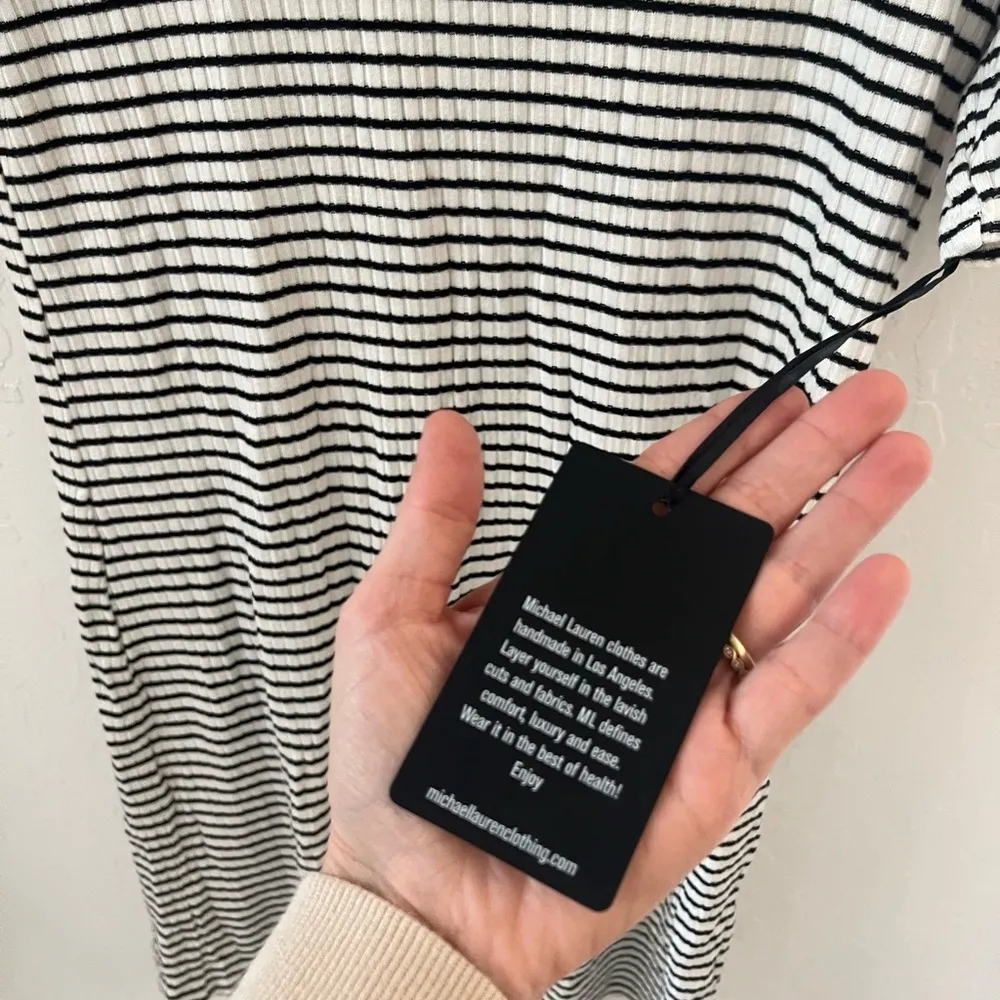Revolve Michael Lauren Ribbed Black White Striped T Shirt Dress XS - Image 4