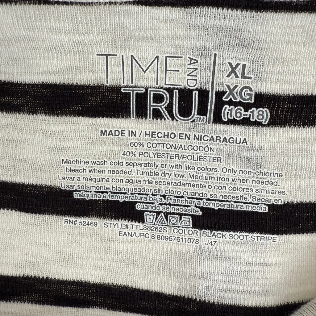 Black White Striped Boatneck Relaxed Fit 3/4 Sleeve Top Soft Stretch Knit XL New - Image 6