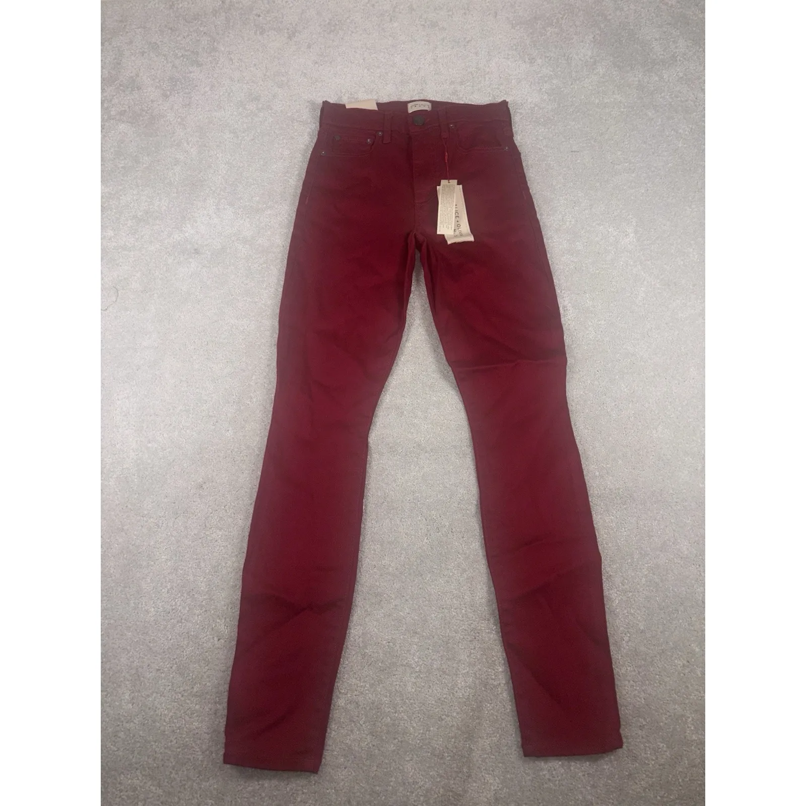 Alice +‎ Olivia Good High Rise Ankle Skinny Jeans Size 25 Bordeaux Denim USA NWT - Image 2
