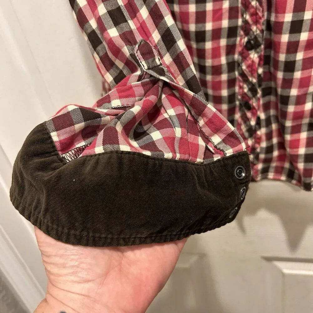 Vtg Old‎ Navy Plaid Shirt Womens Large Red  Brown Western Long Sleeve Pearl Snap - Image 6