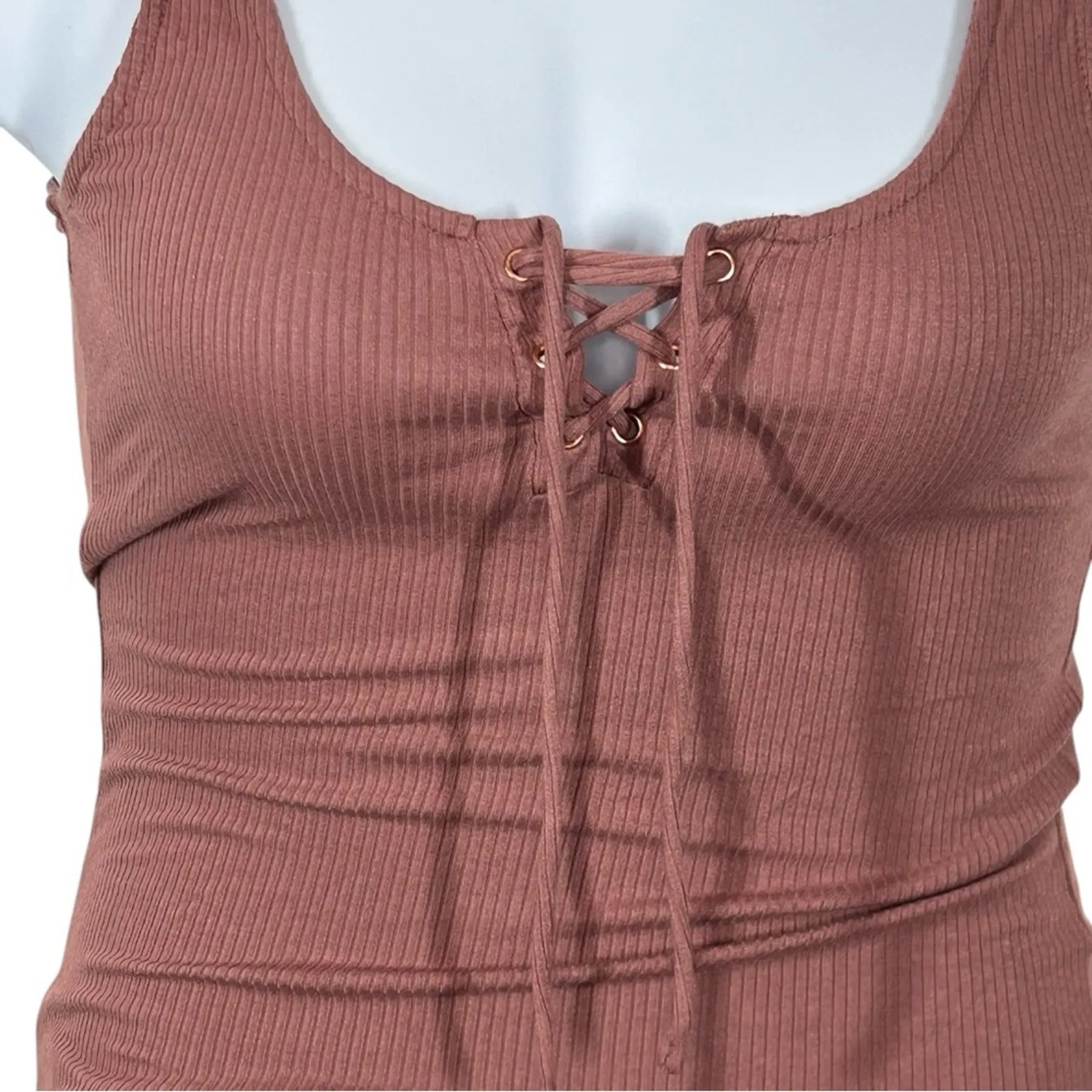 Aeropostale Mauve Ribbed Lace Up Crop Tank Top Grommet Front Size S - Image 4