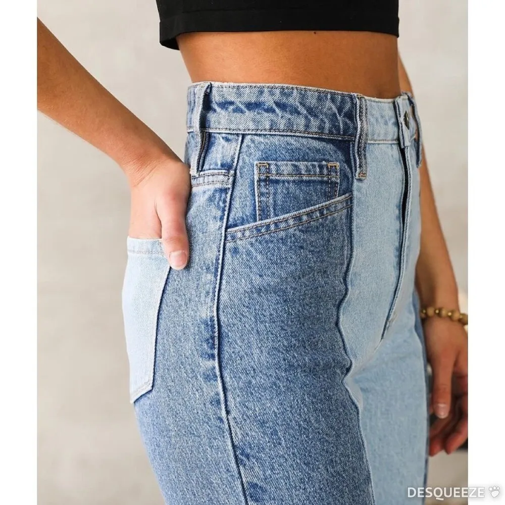 Kancan Denim Two Tone Signature High Rise Straight Leg Stretch Jeans Buckle 26 - Image 2