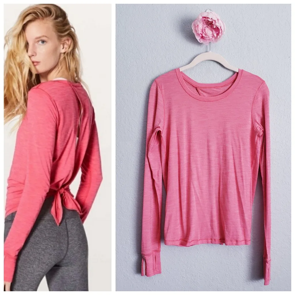 Lululemon Beat The Heat Pink Long Sleeve Open Back Top - Image 2