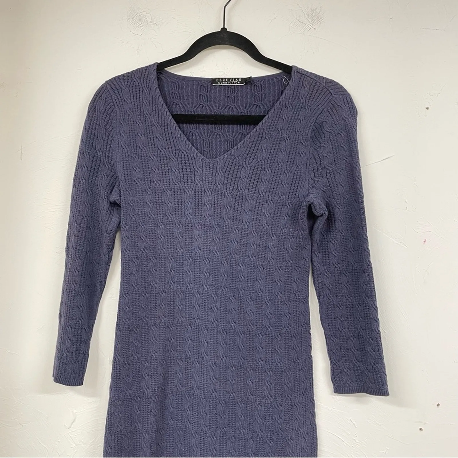 Peruvian Connection Purple Textured Knit Long Sleeve Bodycon Sweater Dress S - Image 2