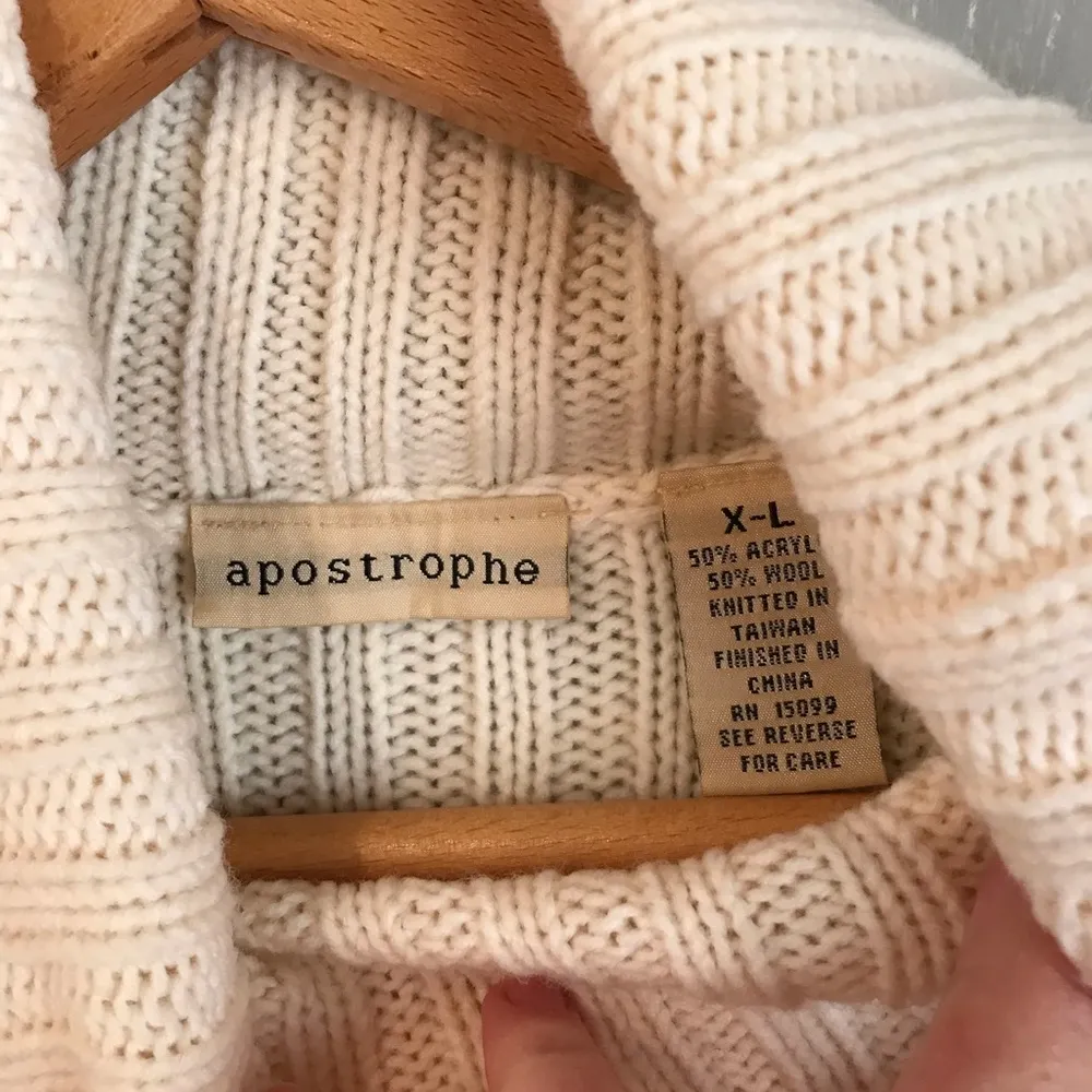 Apostrophe XL Acrylic Wool Cozy Cream Ribbed Knit Long Sleeve Turtleneck Sweater - Image 3