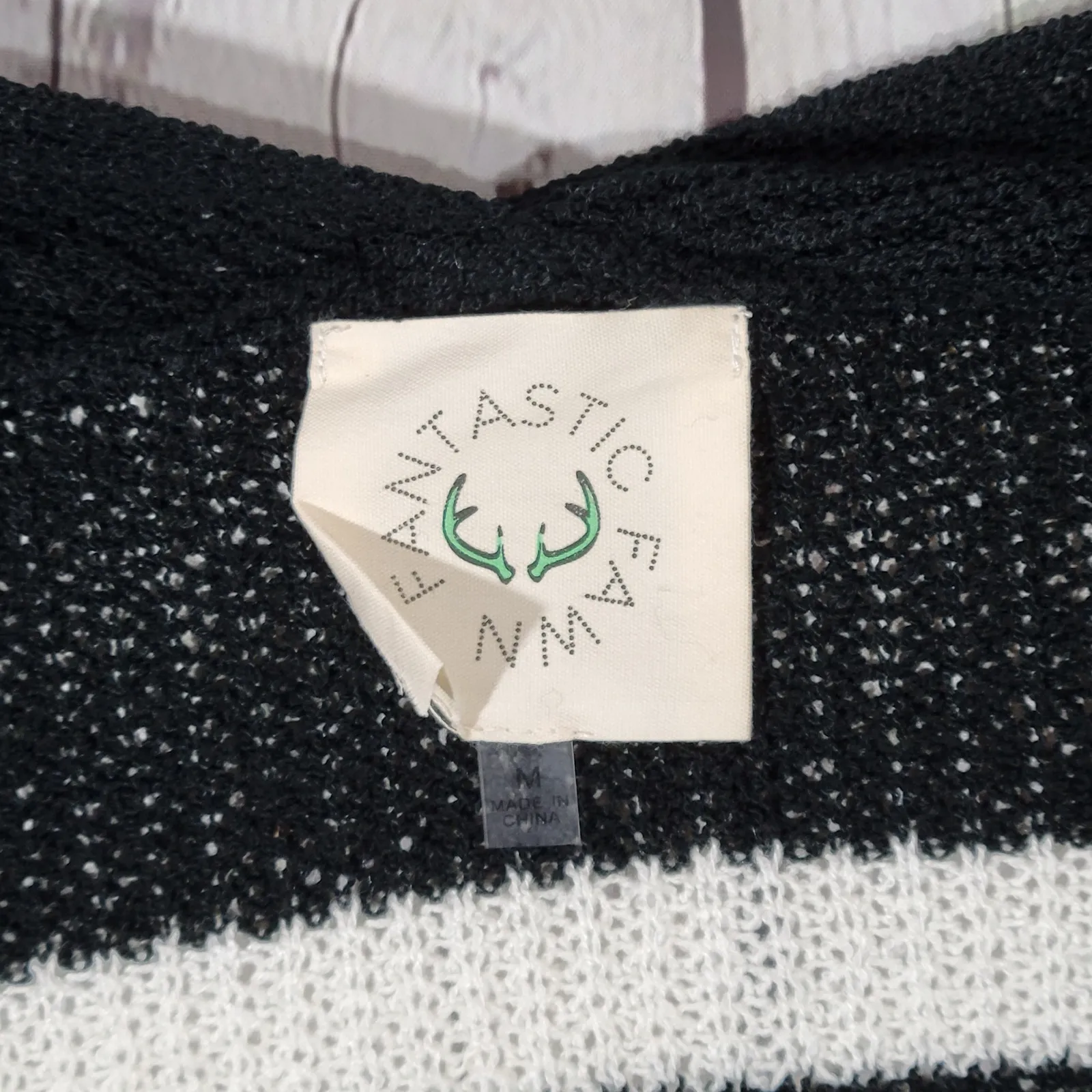 Fantastic‎ Fawn Black White Stripe Open Front Long Cardigan Sweater Women M - Image 4