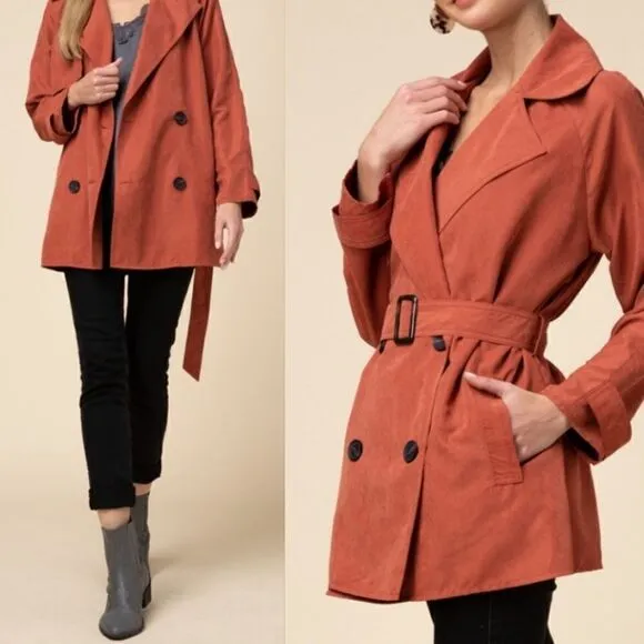 Faux Suede‎ Double Breasted Trench Coat - Image 8