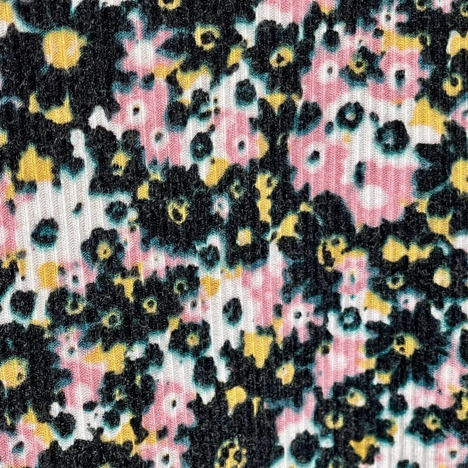 Wild Fable | Black Floral Ribbed Long Sleeve Top | Medium - Image 4