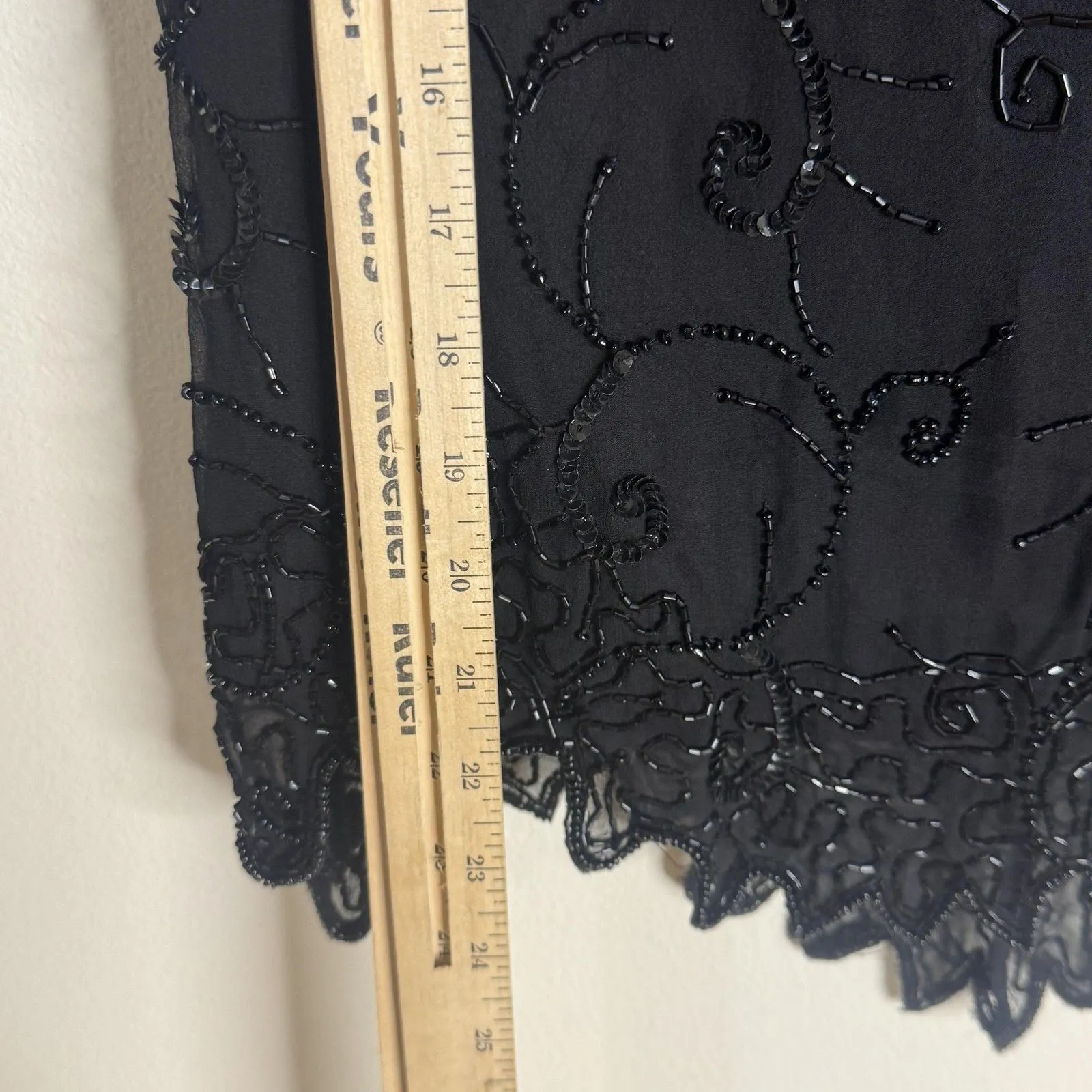 Laurence Kazar Beaded Silk Blouse Womens Small Black Short Sleeve Evening Top - Image 8