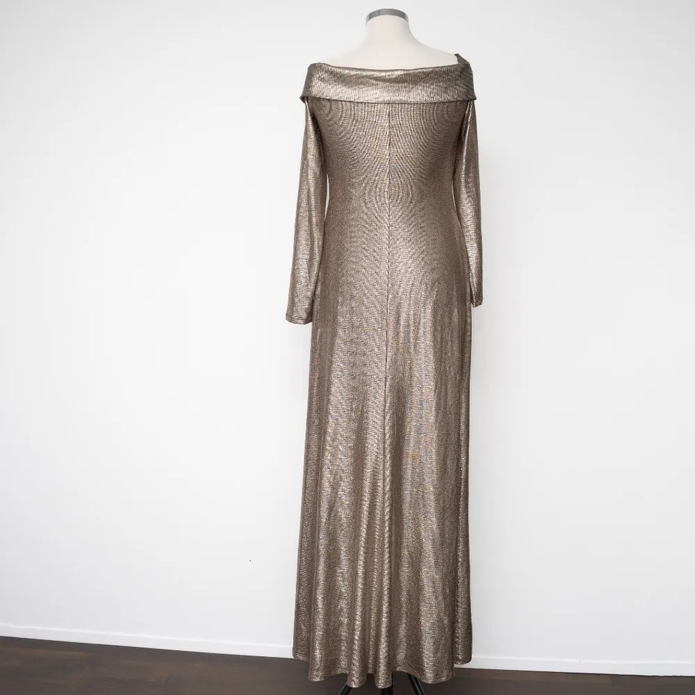 Lauren Ralph Lauren Metallic Gold Evening Gown • Off-Shoulder, Size 10 NWT - Image 6
