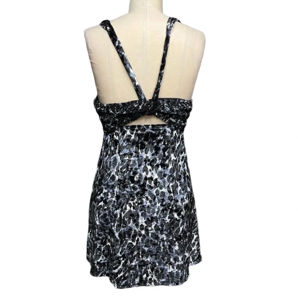 Free People Virgo Moon Velvet‎ Slip Minidress Gray Black Leopard Size Medium - Image 8