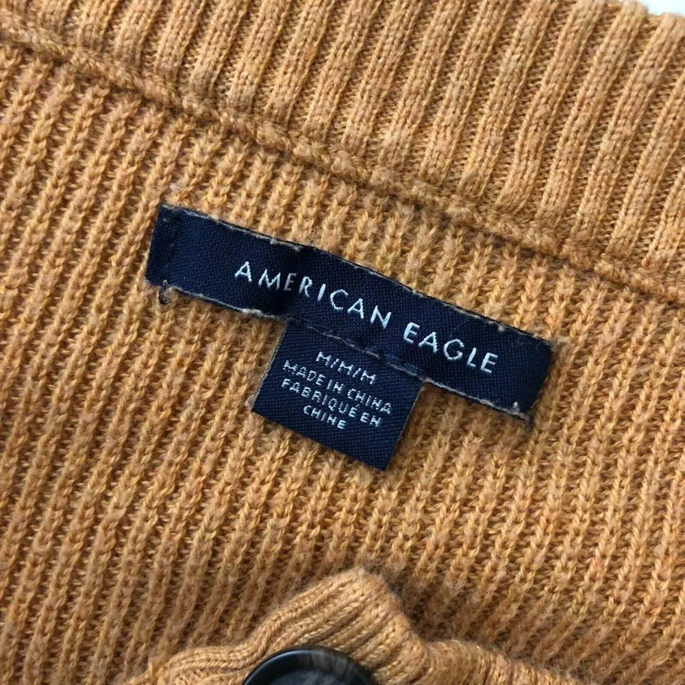 American Eagle Womens Sweater Henley Neckline Ribbed Knit Brown Size M - Image 4