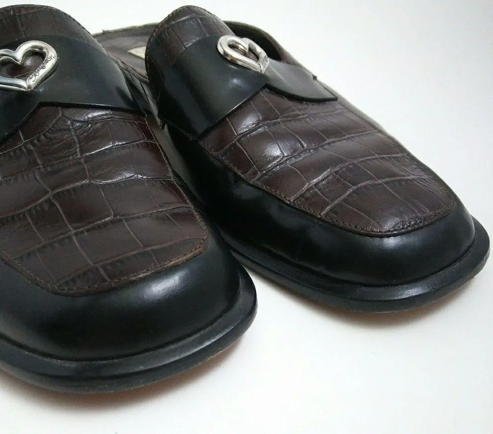 BRIGHTON Womens Jade Slide Shoes 7.5 Slip On Close Toe Black Brown Leather - Image 6