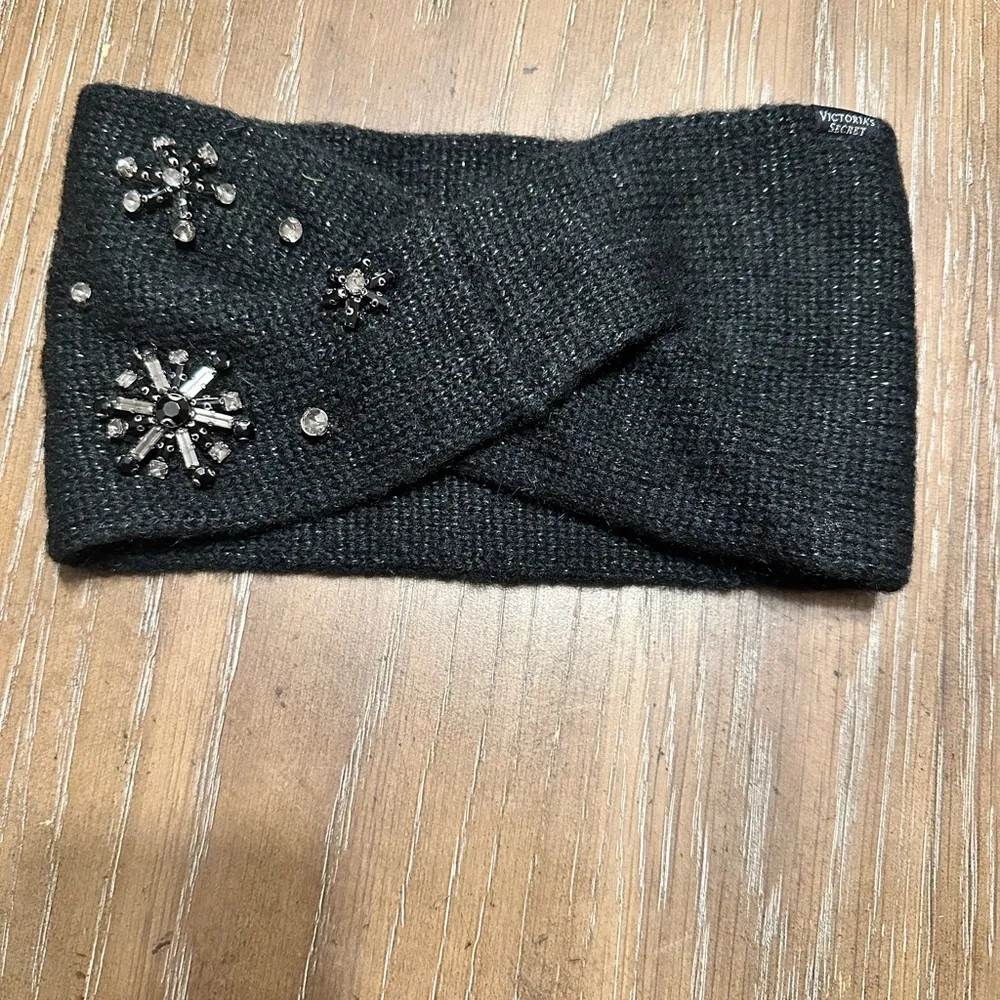 Victoria Secret Black  snowflake sparkle  embellished headband/Ear warmer - Image 3