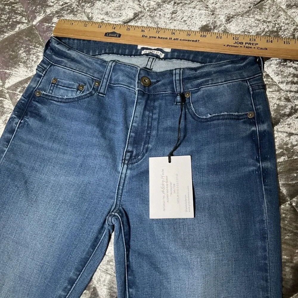 PISTOLA Audrey Mid Rise Skinny Transcend Blue Stretch Raw Split Hem Jeans 27 - Image 6