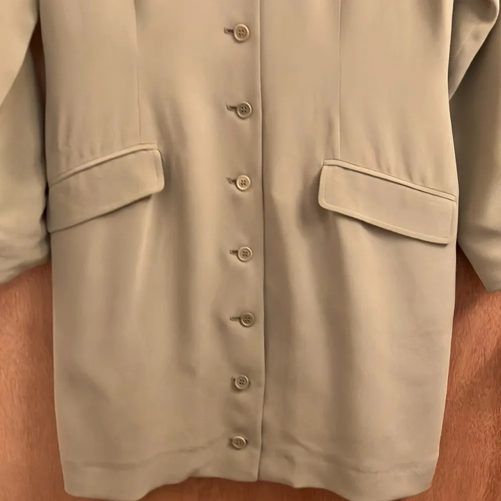 Due Per Due Olive green 100% silk button up long blazer jacket Size 10 - Image 5