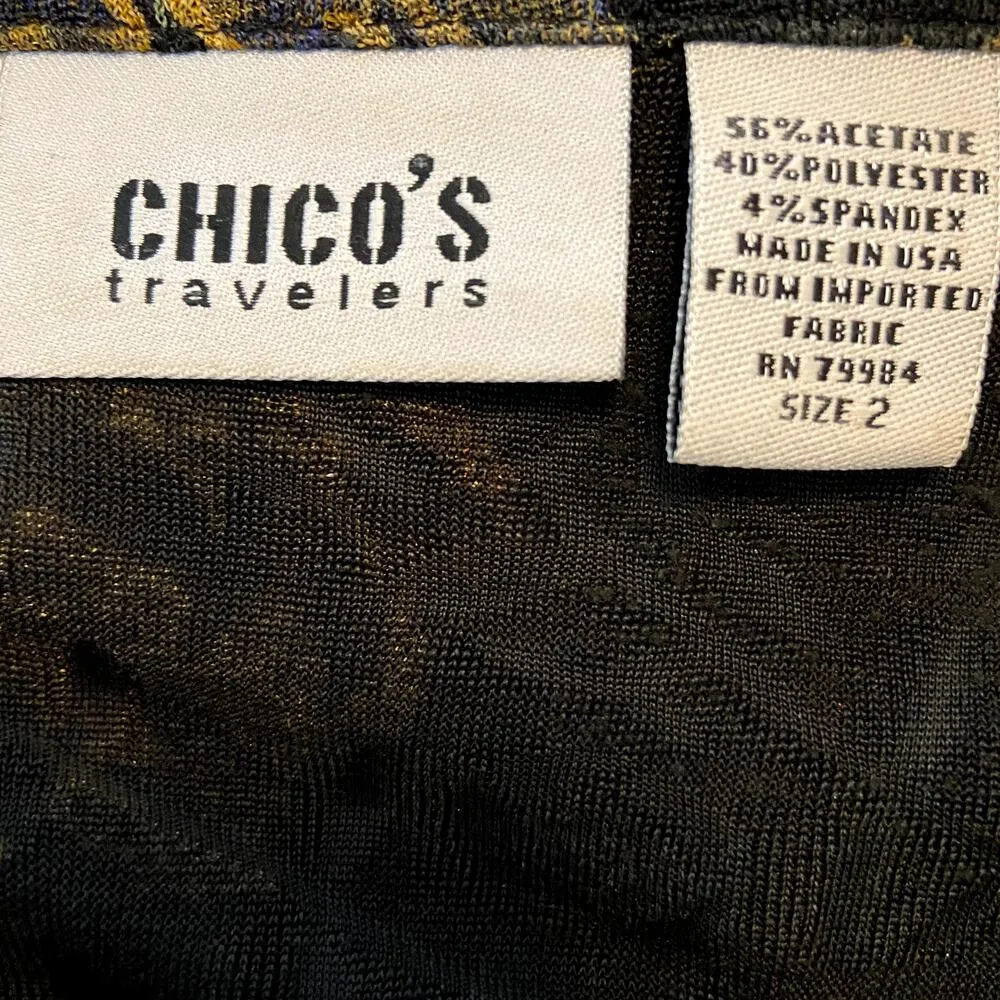 Chicos Travelers Blazer Slinky Art to Wear Floral Button Collar Black 2 L - Image 3