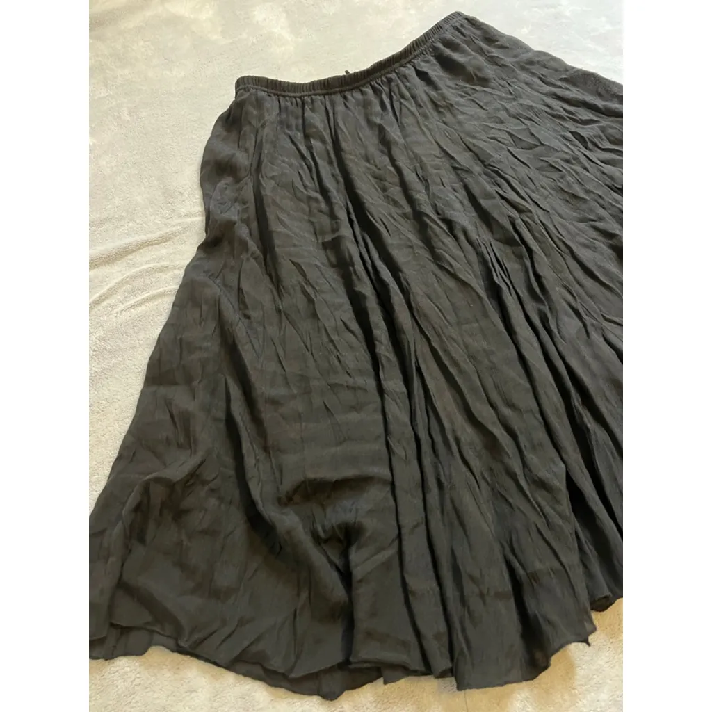 Women's Vintage Goth Victorian Black Krinkled MIDI Skirt Large - Image 4