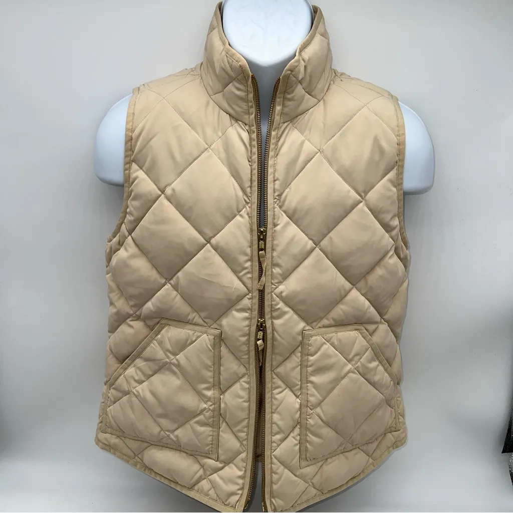 J.Crew Factory Quilted Beige Full Double Zipper Pull Down Puffer Vest-Size Small - Image 4