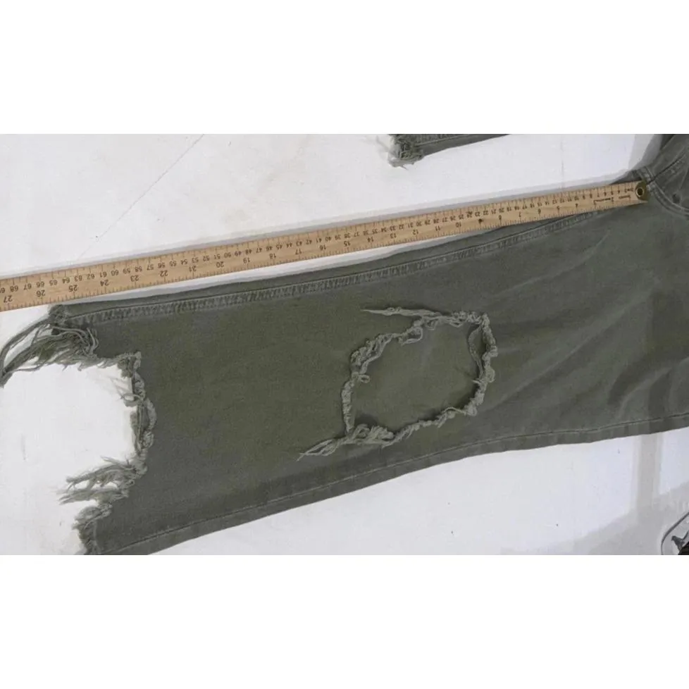 Free People We The Free Maggie Jeans Distressed Ripped Green Frayed Hem Size 29 - Image 11