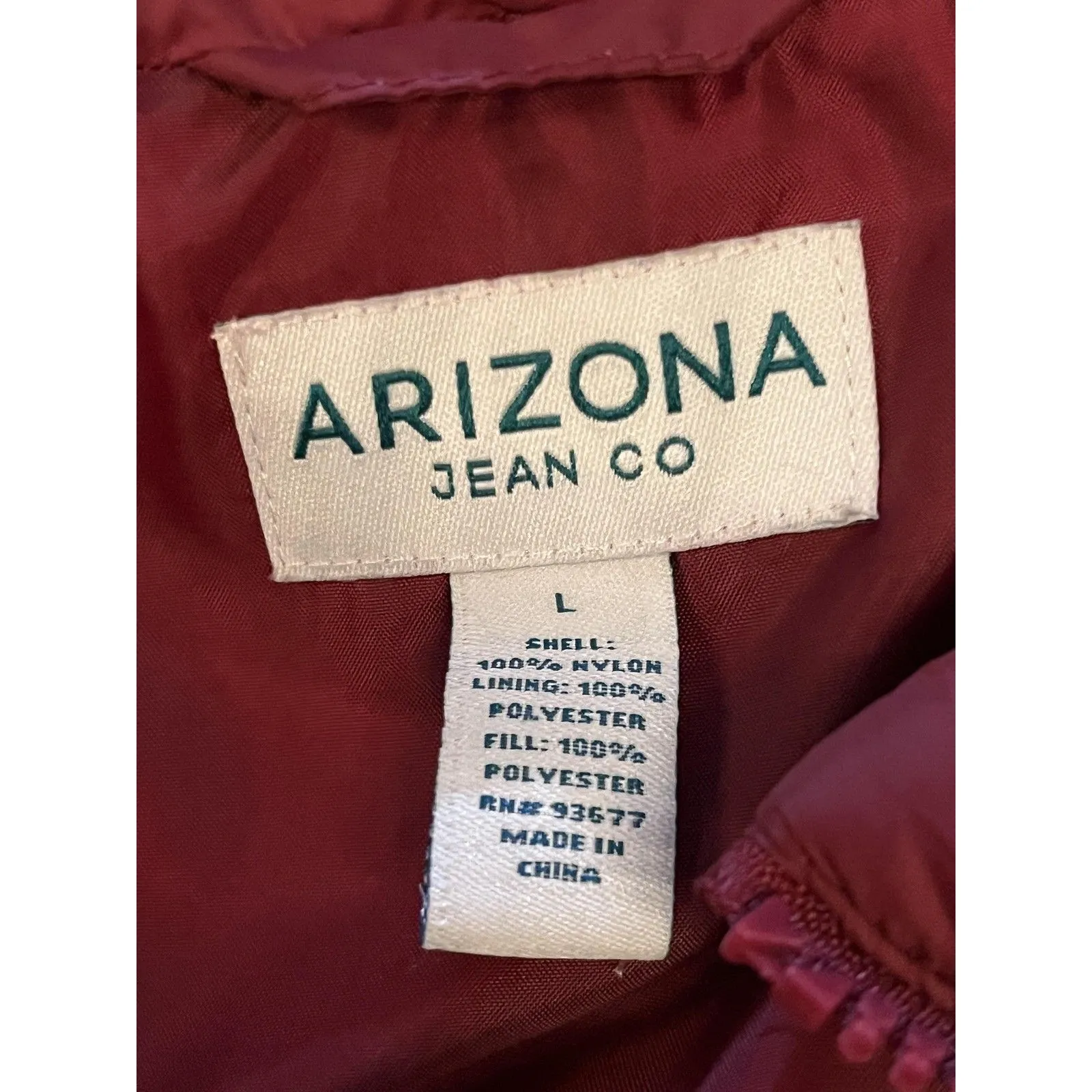 Arizona Jean Co Vest Womens Large Red Puffer Quilted Stripe Colorblock Zip - Image 5