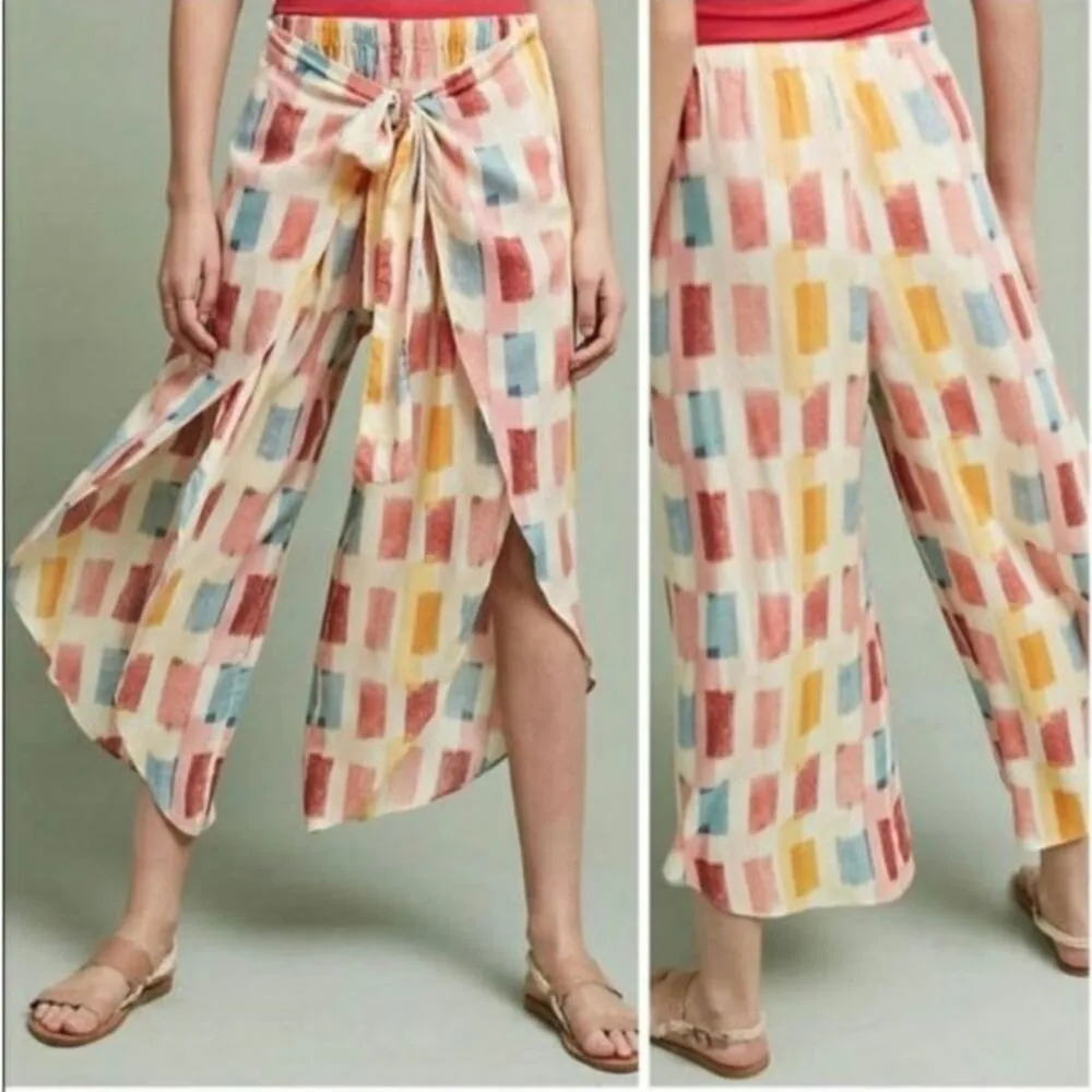 Anthropologie Lilka Watercolor Sarong Wrap Pants Size: L - Image 2
