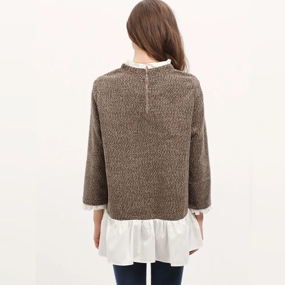 ✨Brown White Long Sleeve Color Block Sweater✨ Brown - Image 6
