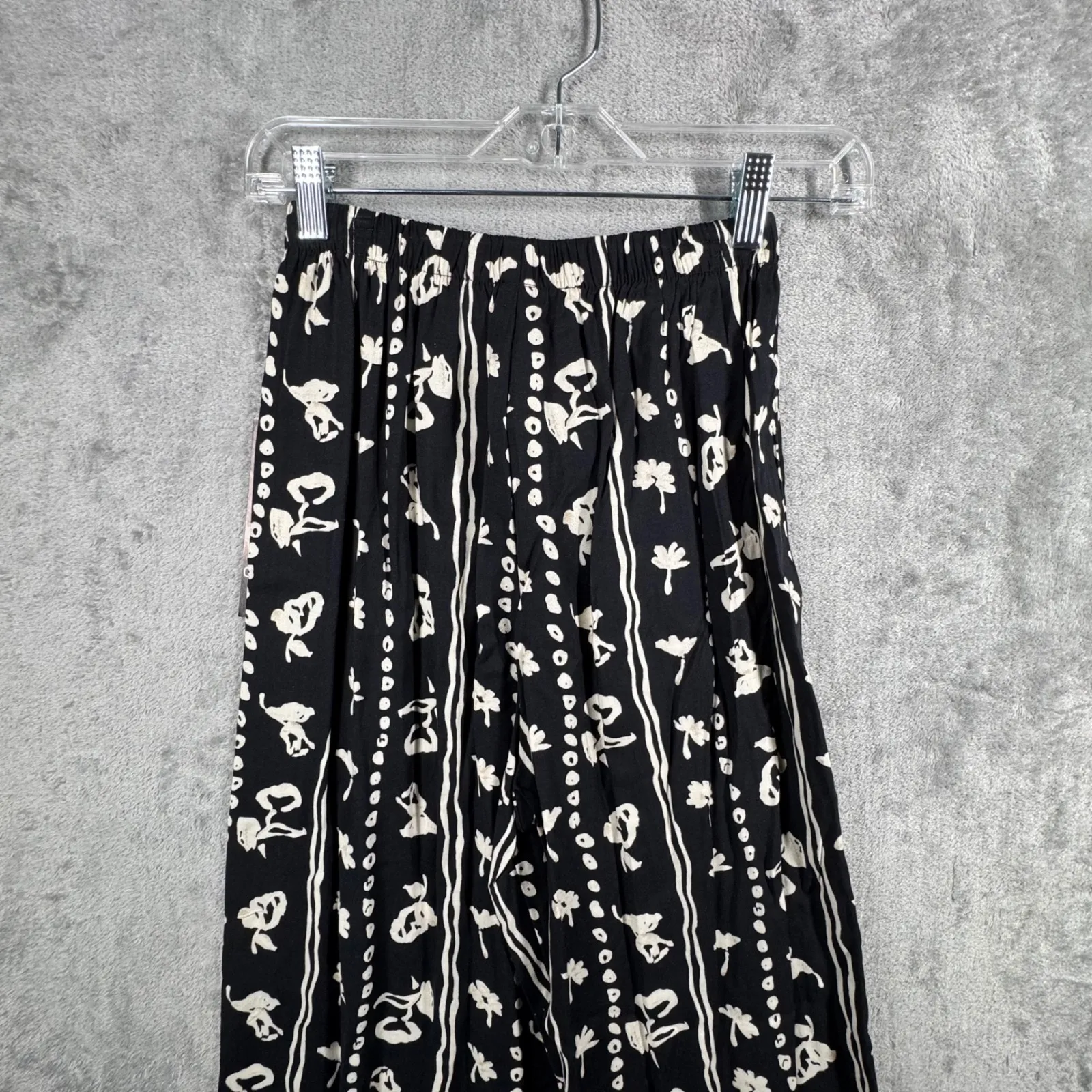 Vintage Studio Pants S Black White Floral Stripe Straight Leg Boho Hippie Grunge - Image 5