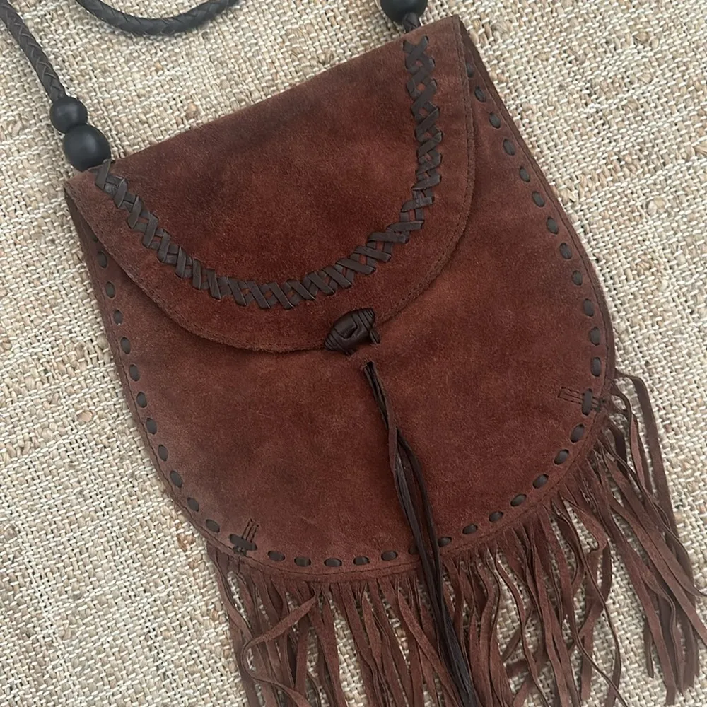 Lucky Brand Foxy Lady Fringe Brown Suede Crossbody Purse Bag - Image 2
