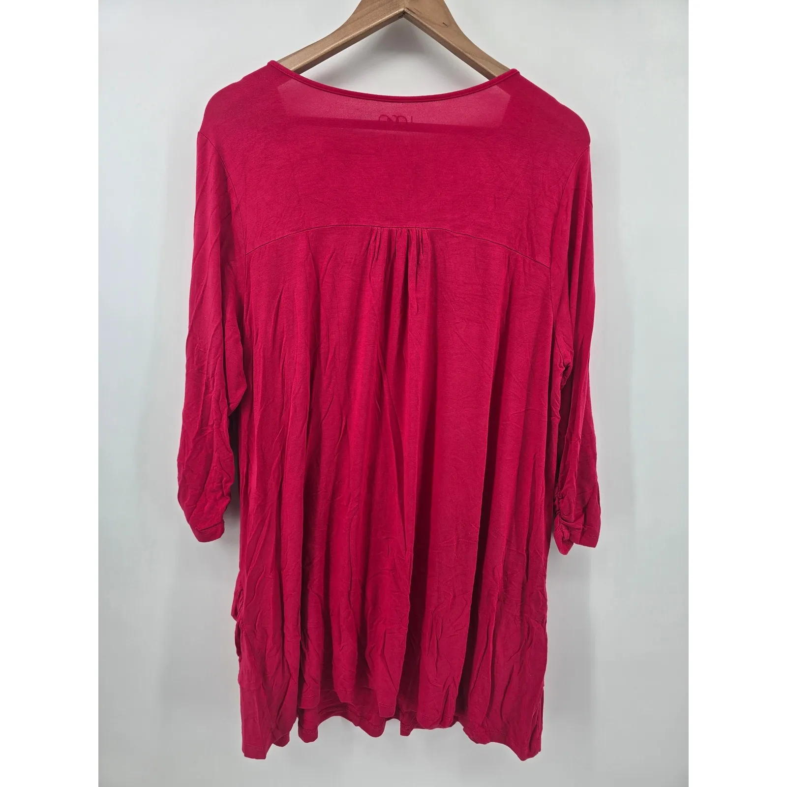 LOGO by Lori Goldstein Women's 1X Pink 3/4 Sleeve Tunic Pocket Top Rayon Spandex - Image 3
