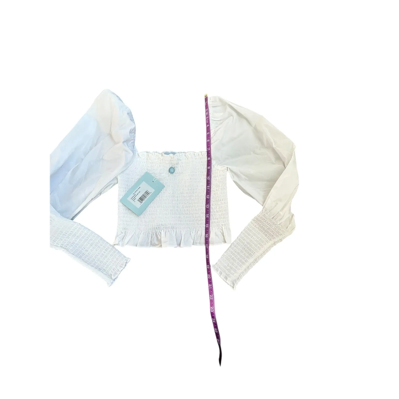 Hill House Home The Grace Nap Top White Smocked Square Neck Puff Sleeve S NWT - Image 8