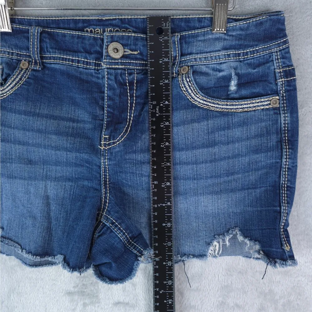Maurices Shorts Womens 11/12 Blue Denim Cutoff Booty Hotpants Distressed 3" - Image 5