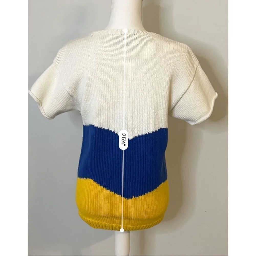 VINTAGE Crochet Short Sleeve Knit 3D Sweater Yellow - Image 6