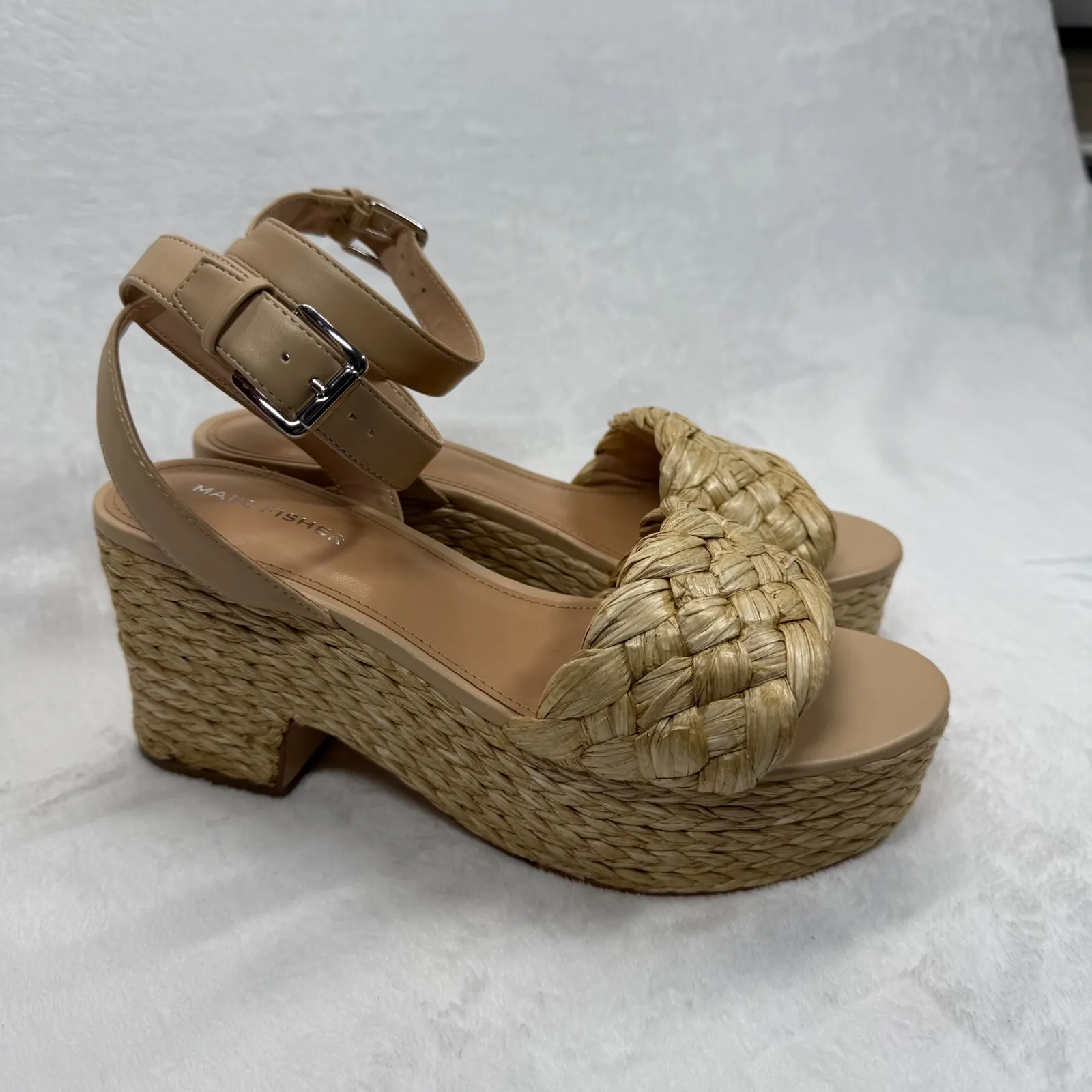Marc‎ Fisher Steel Espadrille Platform Sandals Woven Ankle Strap Beige Size 10M - Image 4