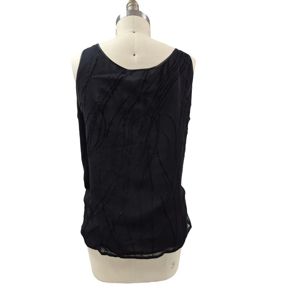 DONCASTER 100% Viscose Black Dress Tank Sparkle Line Design  Satin Trim Sz XL - Image 2