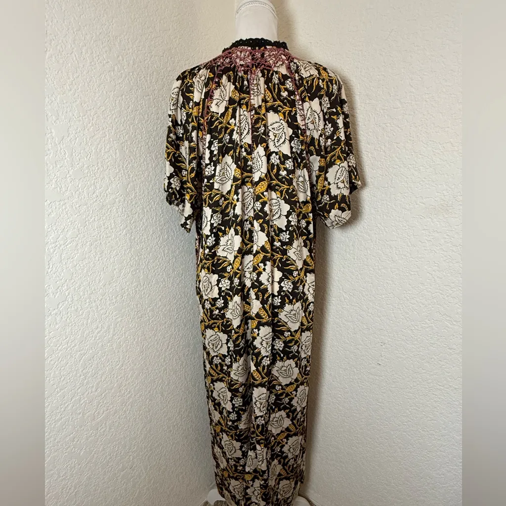 NATURAL LIFE‎ Pretty Brown Gold Print Long Maxi Dress! Short Sleeve. Size Large - Image 6