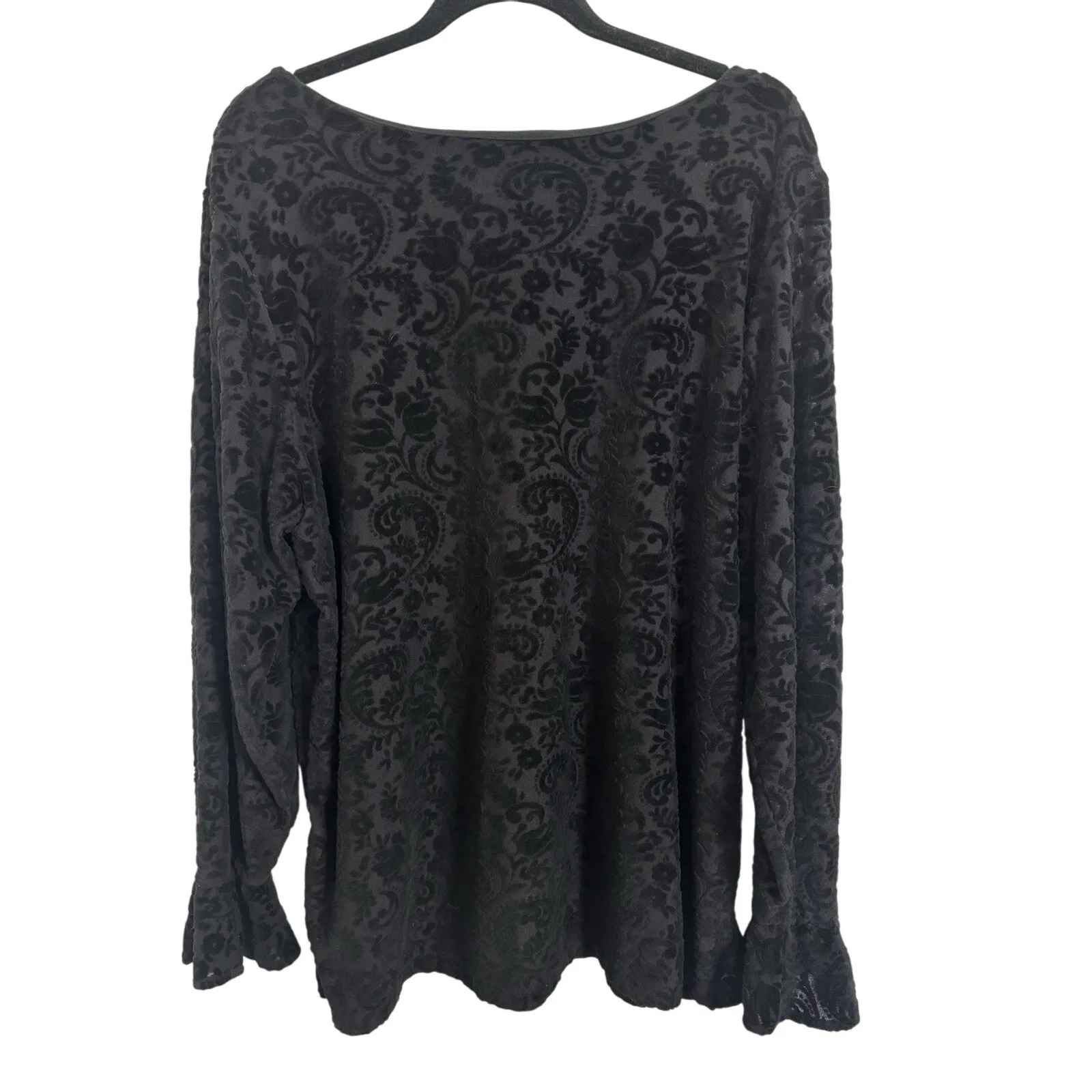 Vtg 90s Black Sheer Velvet Burnout Paisley Long Sleeve Size 1X Whimsgoth Gothic - Image 2