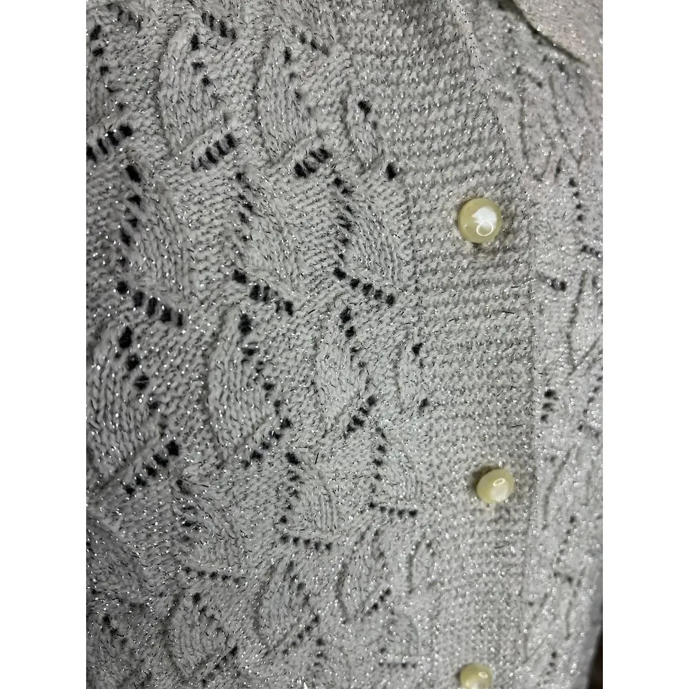 Sherry Gale crocheted sweater cape gray silver metallic 1950s - Image 4
