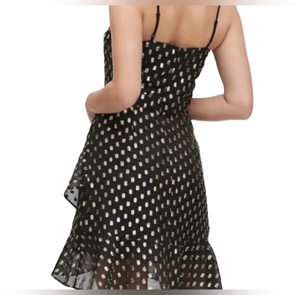 Banana Republic Black Strappy Flirty Gold Metallic Print Dress With Ruffle 4 - Image 2