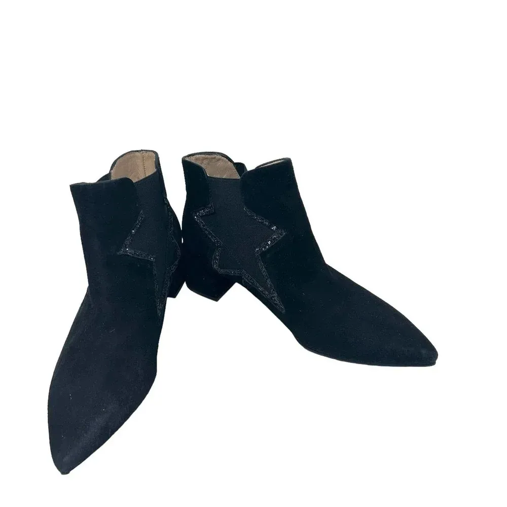 LODI Black Suede Star Heeled Chelsea‎ Boots Size 36 US 6 - Image 3