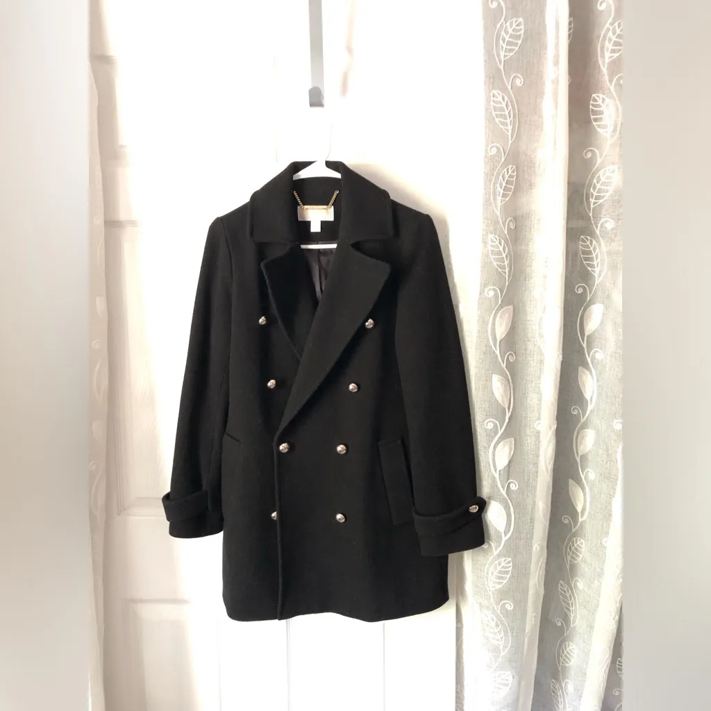 Michael Kors Wool Blend Coat Black Double Breasted women sz 0 pea coat oversized - Image 2
