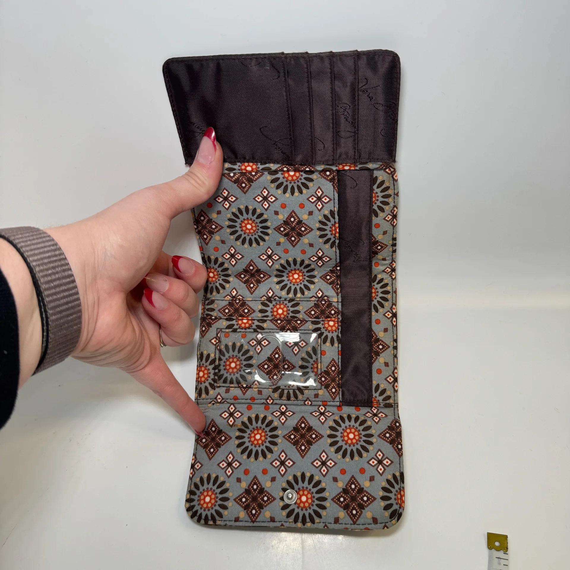 Vera Bradley Tri-Fold Wallet Cotton Quilted Brown Floral Paisley Y2K Boho Hippie - Image 6